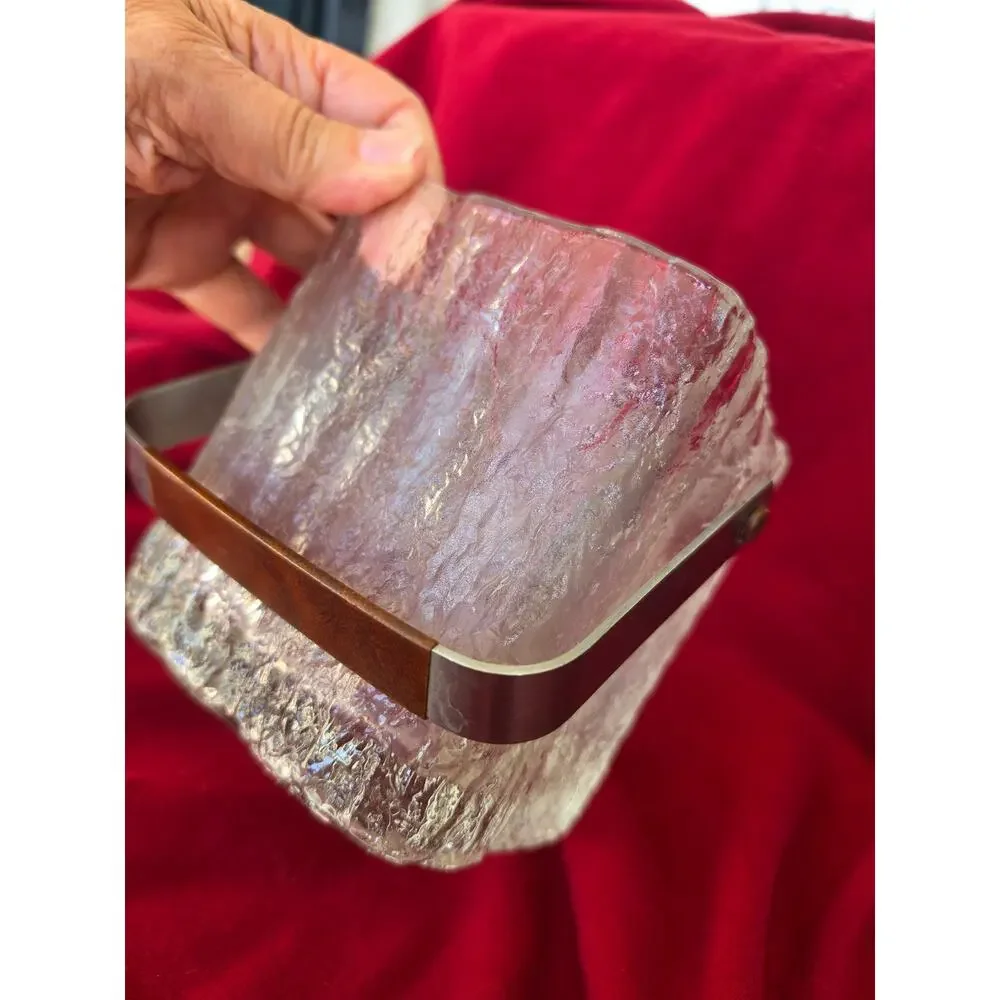 Vintage Hoya Japan Square Glass Ice Bucket Barware Melting Ice cube MCM